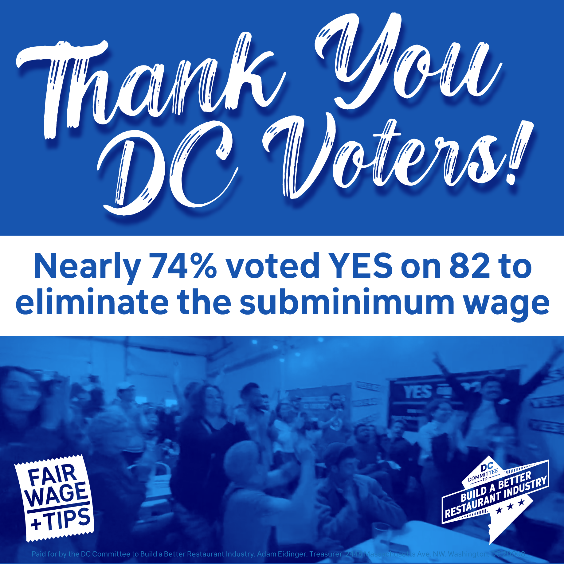 DC Voters Eliminate the Unethical Tip Credit, Again - Initiative 82 - THANK YOU DC VOTERS!